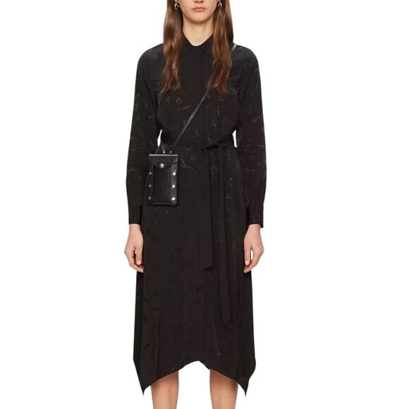 AllSaints Tilly Valentine Woven Midi Dress Size XS Black Asymmetrical Button Up - Picture 1 of 4